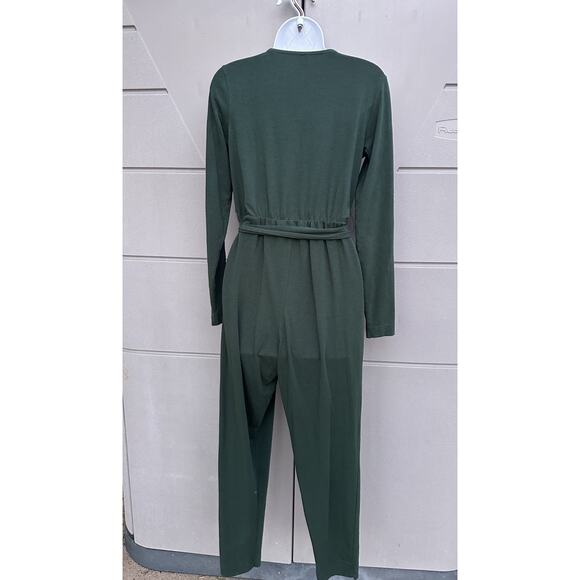 Pact Women’s Faux Wrap Jumpsuit Small Organic Cotton Blend Long Sleeve Green - Picture 3 of 8